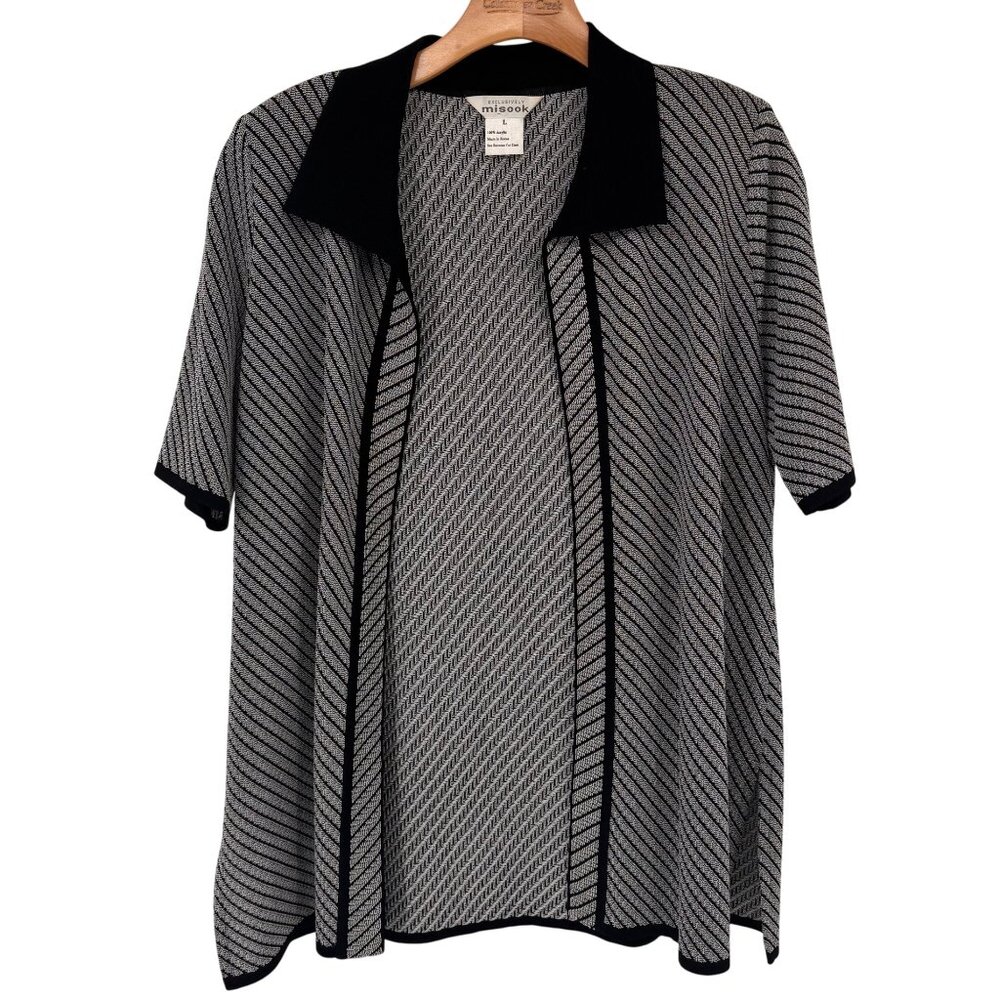 Exclusively Misook Womens Black pattern Open Cardigan jacket size large